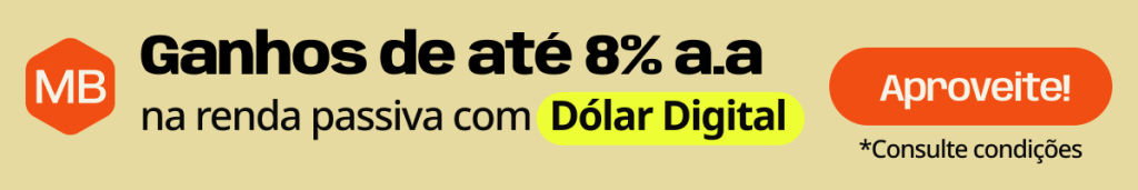 Banner in-line com incentivo a promoção de Dólar Turbinado, que oferece até 8% a.a com renda passiva em dólar digital (usdc e usdt).
