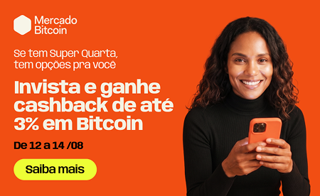 Banner promocional Super Quarta edição de agosto oferecendo até 3% de cashback em diversos ativos